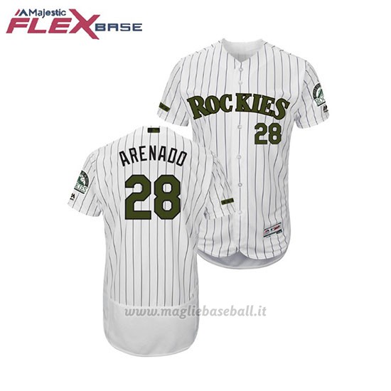 Maglia Baseball Uomo Rockies Nolan Arenado 2018 Dia de los Caidos Flex Base Bianco